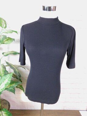Truth By Republic Black Ribbed Mock Neck Half Sleeve Top S